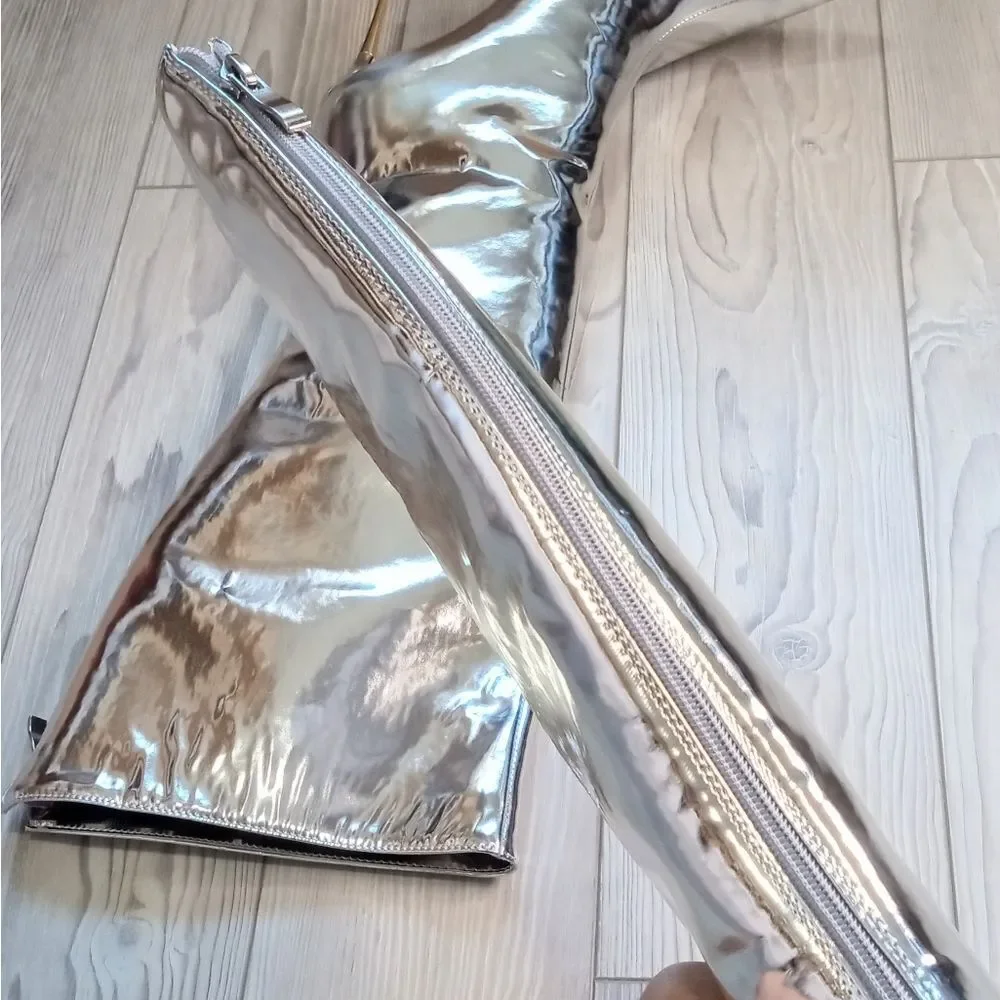 (T-RBB120)  Only Maker Women's Mid Calf Boots, Knee High Boots, Silver Sz 10 - Picture 3 of 9